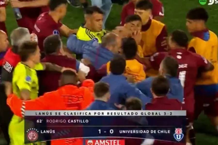 Escandaloso final de Lanús-U. de Chile: los jugadores de ambos equipos protagonizaron una feroz batalla campal