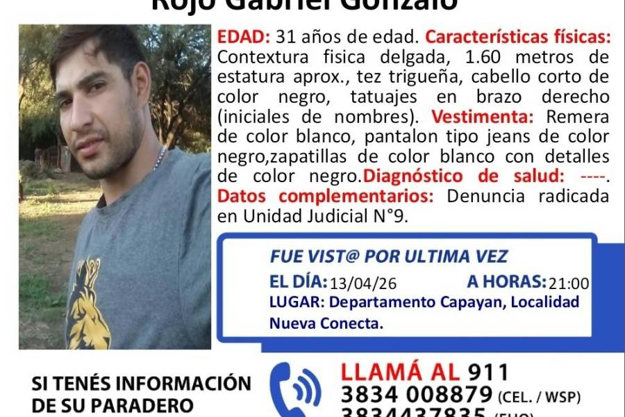 Intensa búsqueda de un joven desparecido en el departamento Capayán 