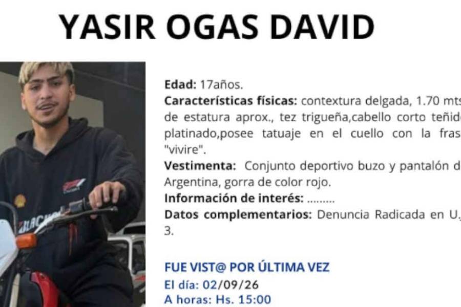 Buscan a Yasir Ogas: tiene 17 años, un tatuaje en el cuello y vestía ropa de Argentina